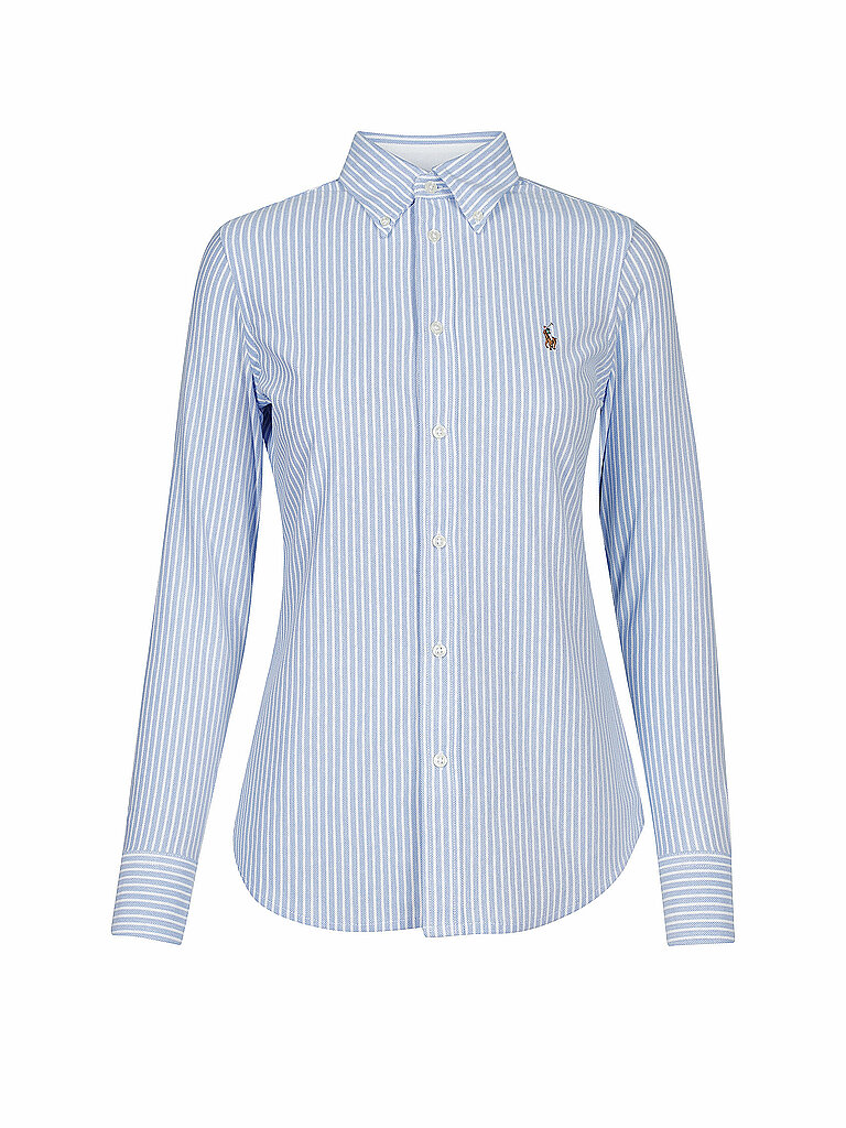Polo Ralph Lauren pour femme. 211664416002 Chemise oxford tricotée à rayures bleues (M), Casuel, Coton, Manche longue